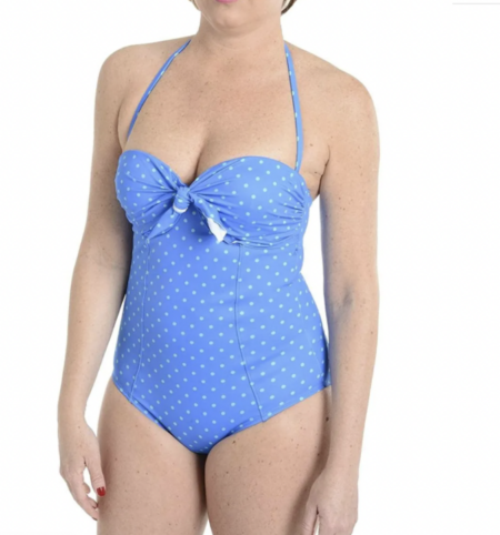 SPANX 2370 Belted Beauty $188 Halter One-Piece Swimsuit in Bayside Blue 14,  16