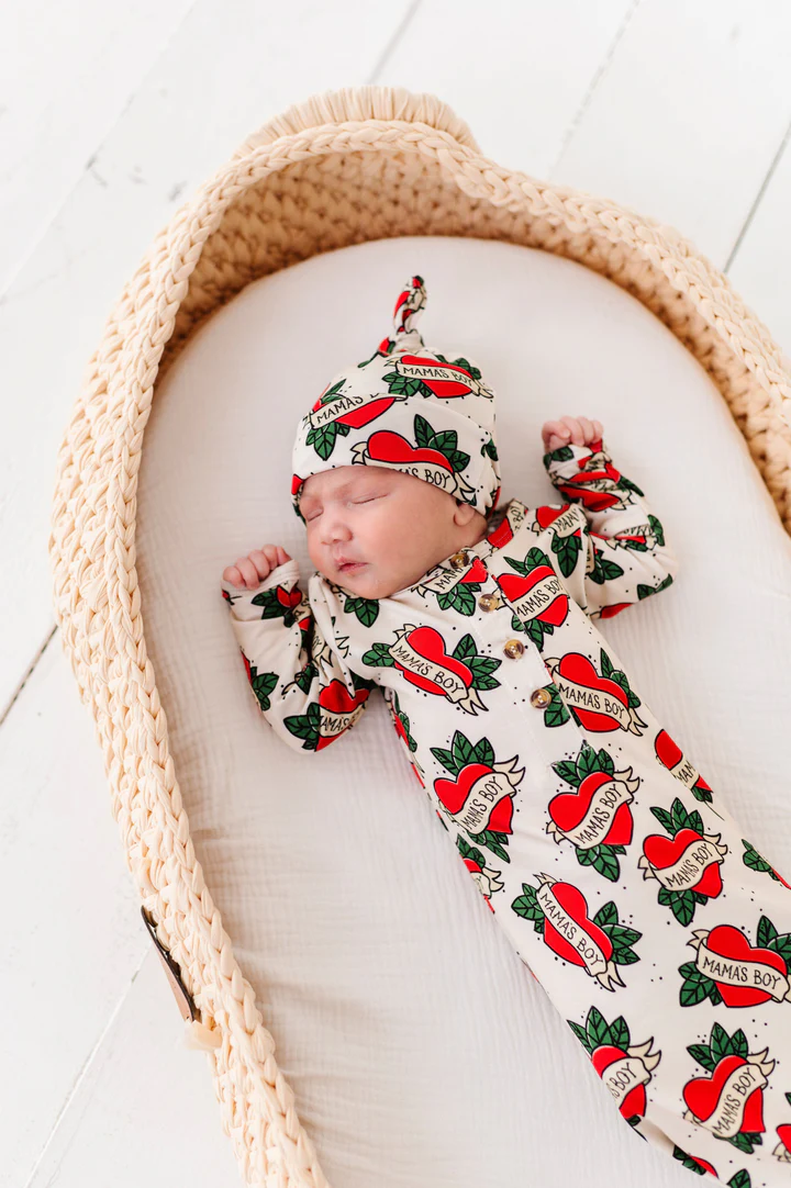 Bums & Roses Newborn Knotted Gown + Beanie Set