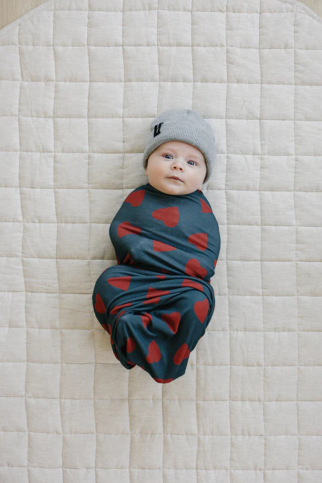 Mebie Baby Navy + Red Hearts Bamboo Stretch Swaddle