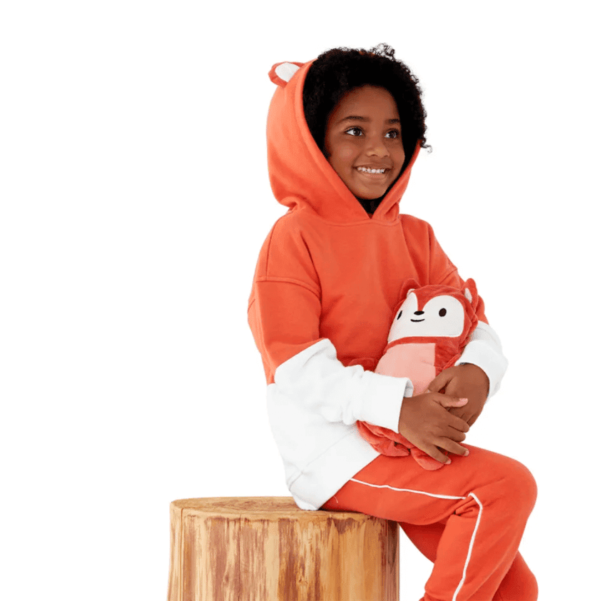 child wearing hoodie that folds into a fox