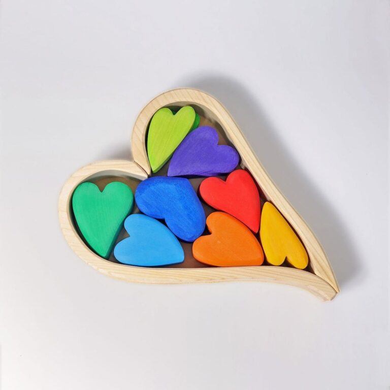 grimms rainbow hearts wooden stacker toy