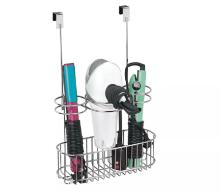 mdesign Over Cabinet Door Hair Care & Styling Tool Storage Basket