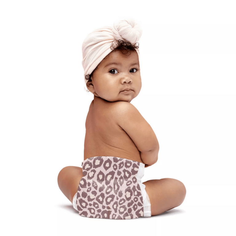 baby in leopard print diaper