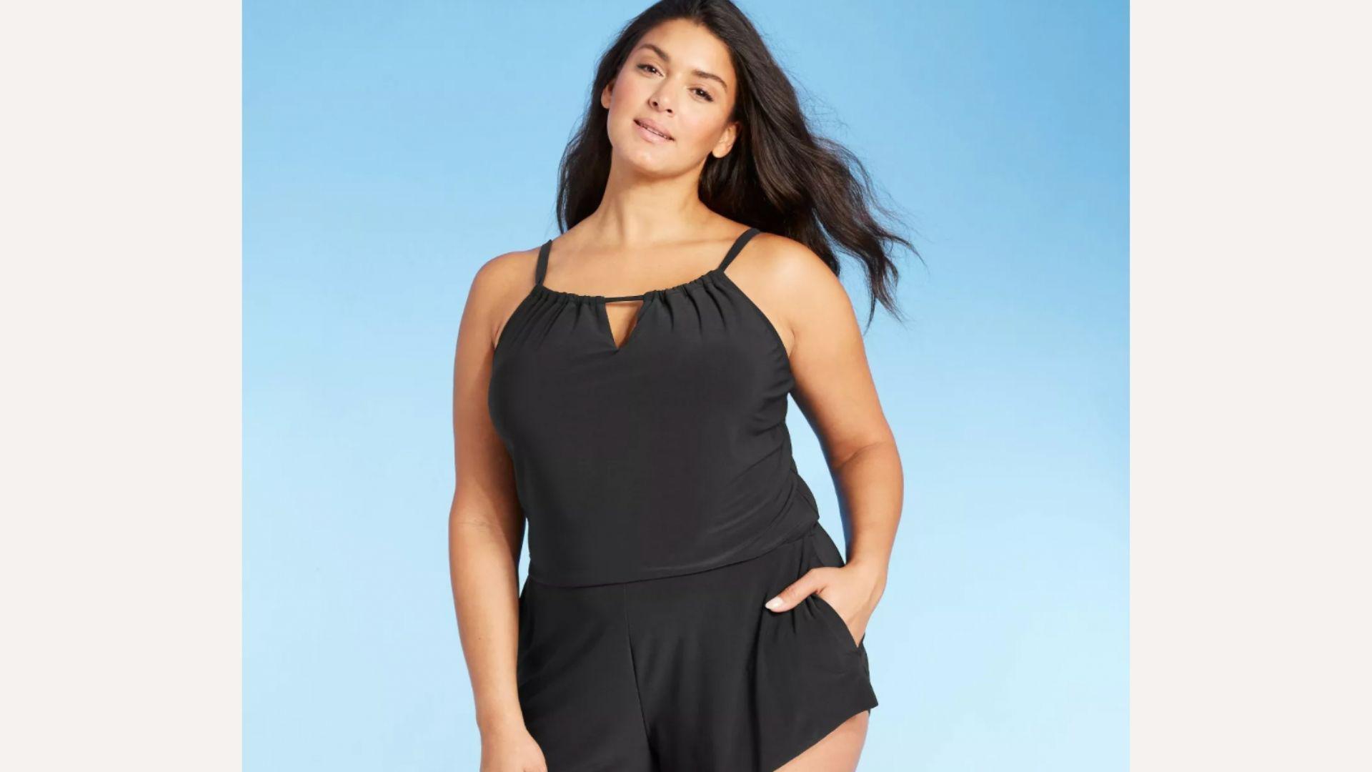 Women's Plus-Size Romper Swimsuit w/Pockets 