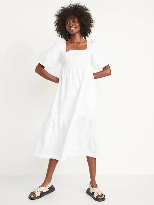 Old Navy Fit & Flare Puff Sleeve All Day Midi Dress