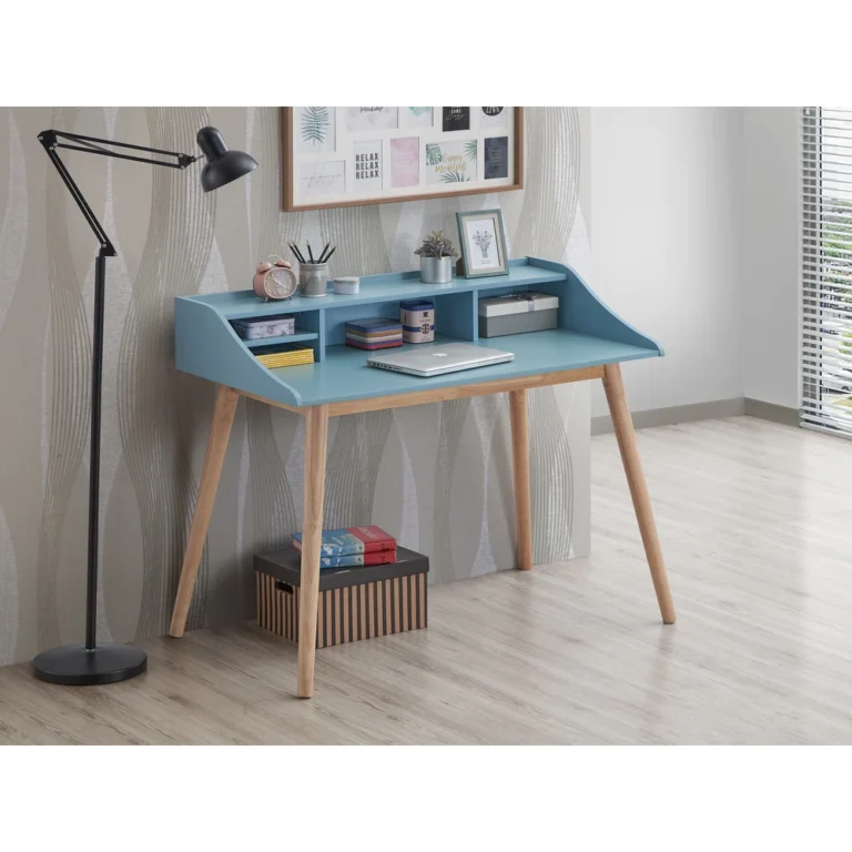 Roskilde-Mid-Century-Modern-Wood-Writing-Desk-with-Hutch,-Blue