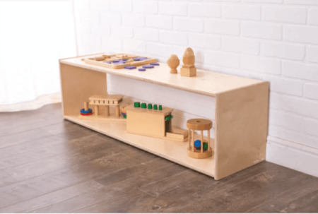 wooden play shelf