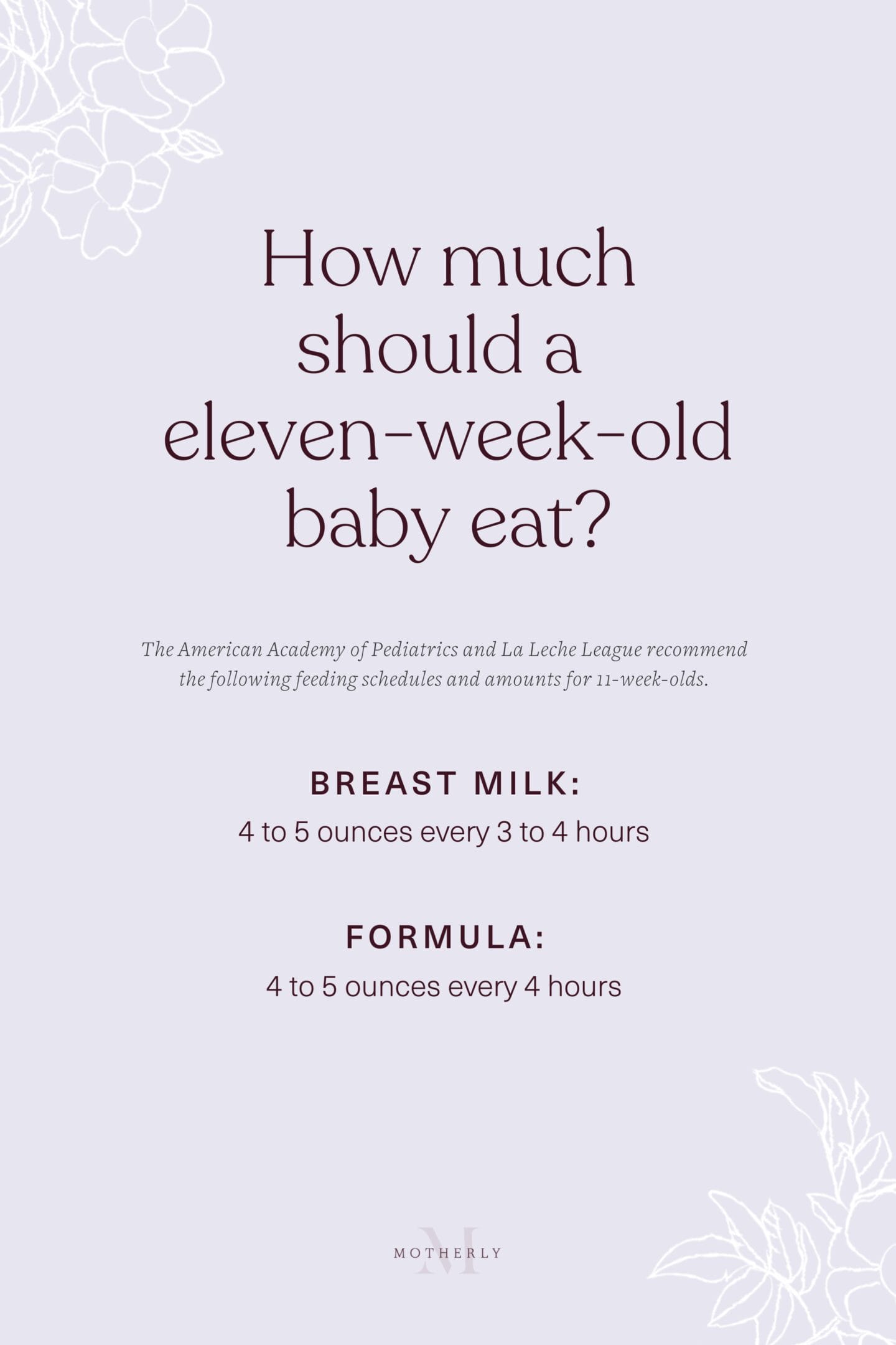 printable summary of 11-week-old baby feeding schedule - breast milk and formula