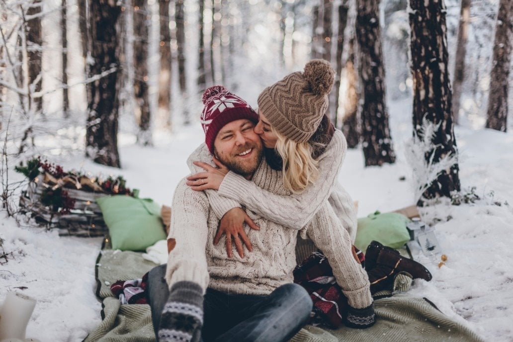 Couple embracing outdoors