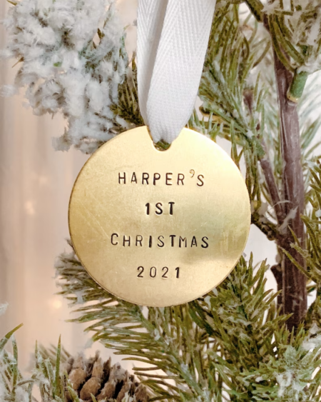 Personalized 2023 Baby's First Christmas Pink Resin Ornament