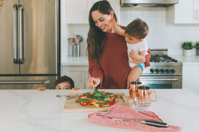 woman cooking with kids