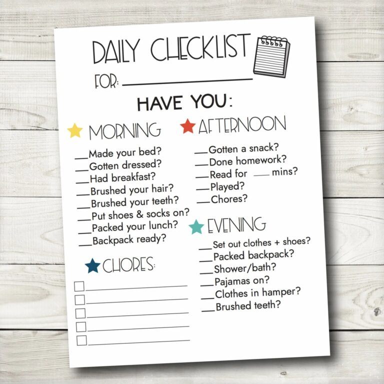 daily chore chart for kids