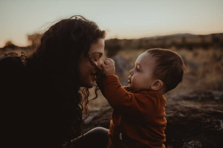 mother's anxiety: mother and son in a field