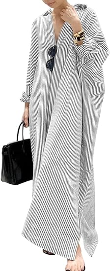 chouyatou striped cotton maxi shirt dress