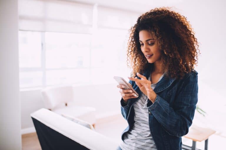 Woman working on her phone