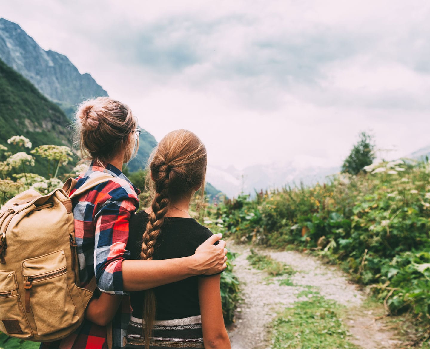 Mom And Daughter Hiking 