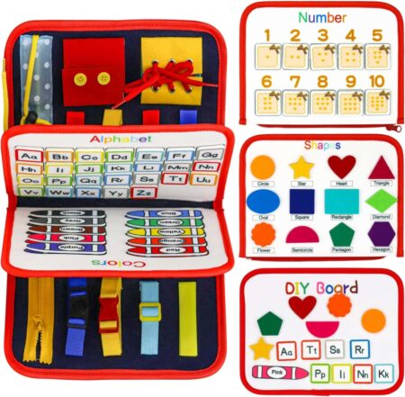 deMoca Quiet Book Montessori Toys for 1 2 3 Year Old, Busy Book for  Toddlers 1-3 Travel Toy with Learning Activities, Educational Toy with 9  Sensory