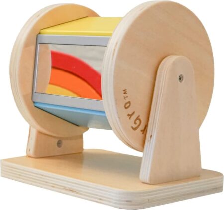 DISCOVERGRO Montessori Wooden Rainbow Spinning Toy Drum