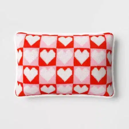 Valentine's Day Knit Checkered Hearts Lumbar Throw Pillow
