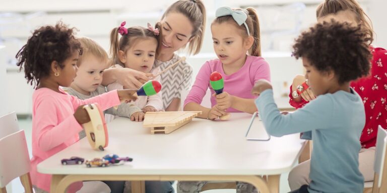 children playing instruments in school