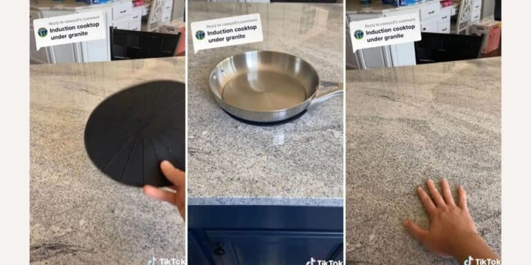 TikTok images showing how induction stovetop under granite works