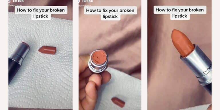 TikTok images showing hack to fix broken tube lipstick