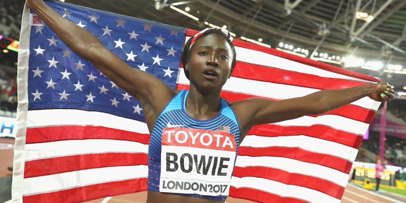 Tori Bowie after winning a gold medal in the 2017 Olymjpics