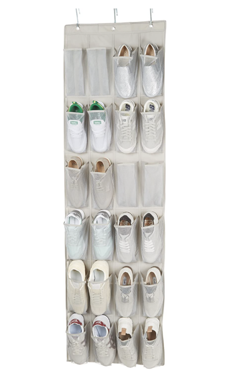 24 Pockets - Simplehouseware Crystal Clear Over The Door Hanging Shoe Organizer, Gray (64'' x 19'')