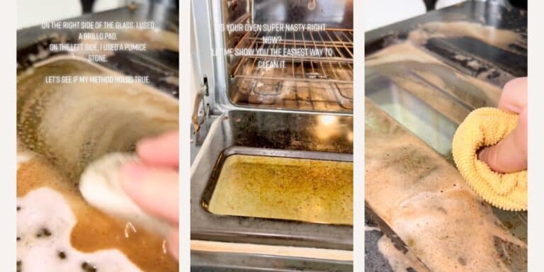 TikTok images of a dirty oven being cleaned