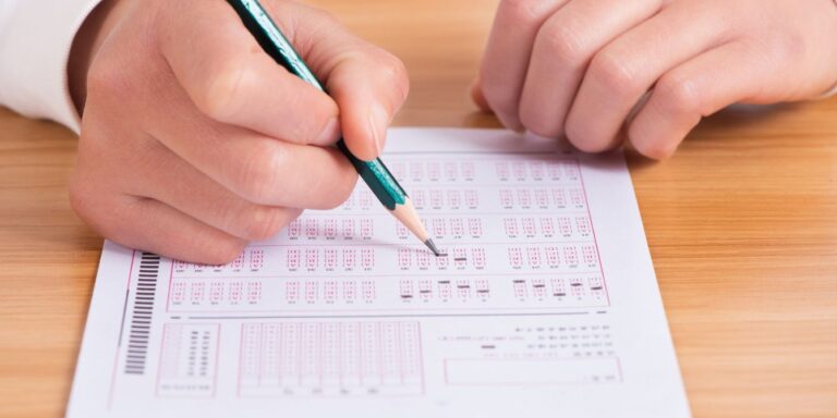 student taking SAT test