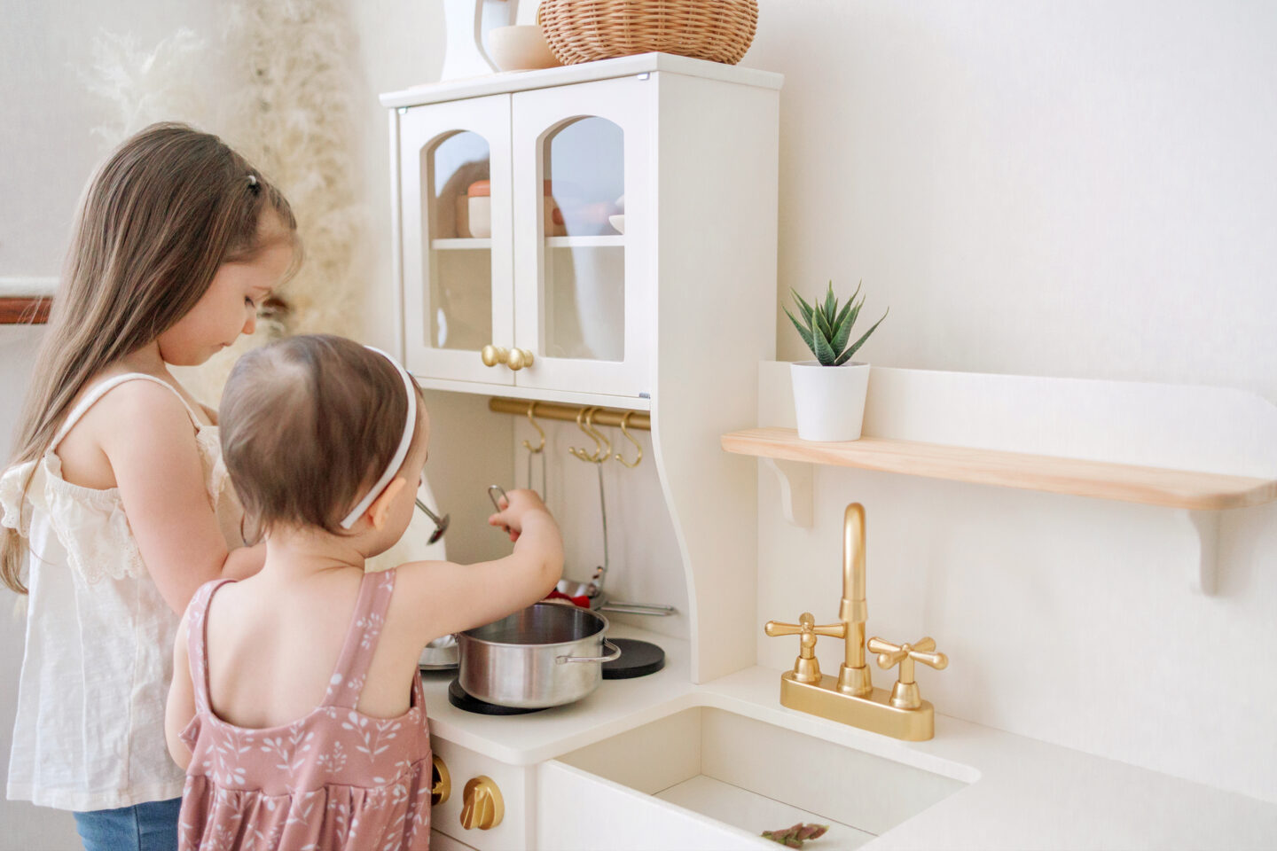 Wooden kitchen, Montessori style play corner