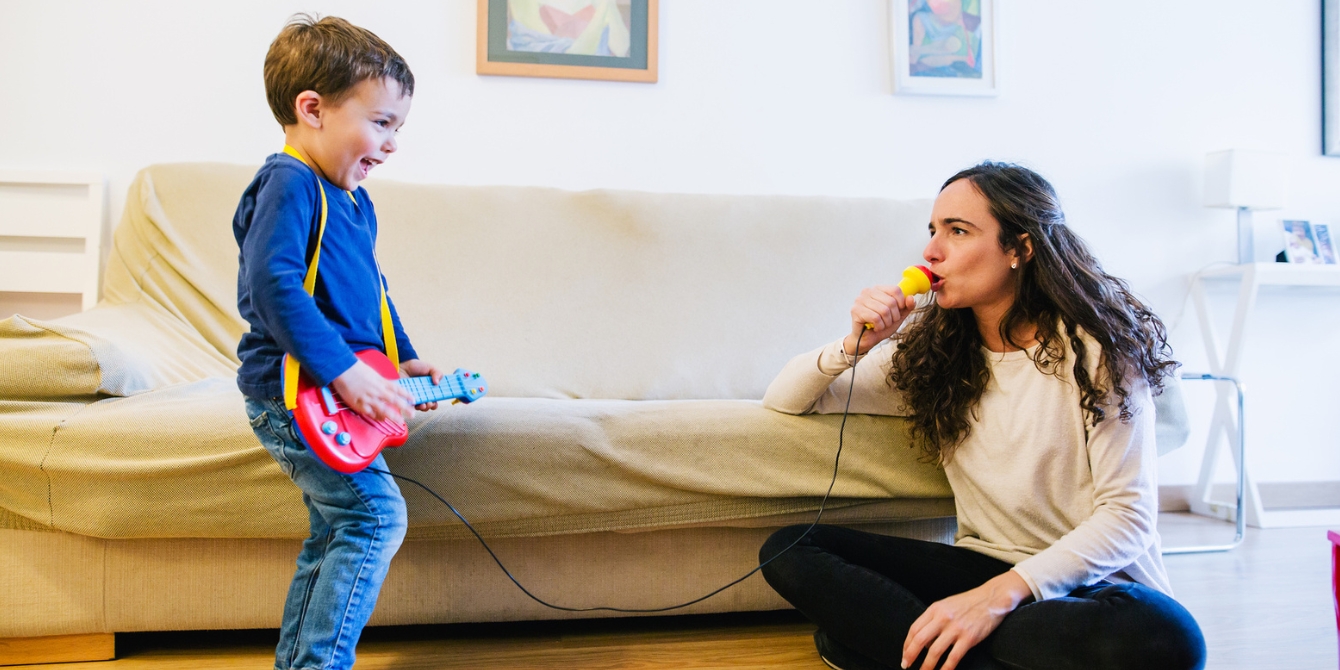 Mom singing song to child