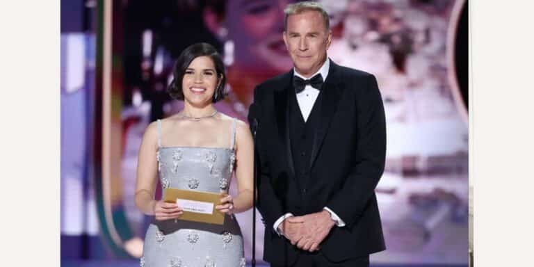 Kevin Costner and America Fererra at the 2024 Golden Globes