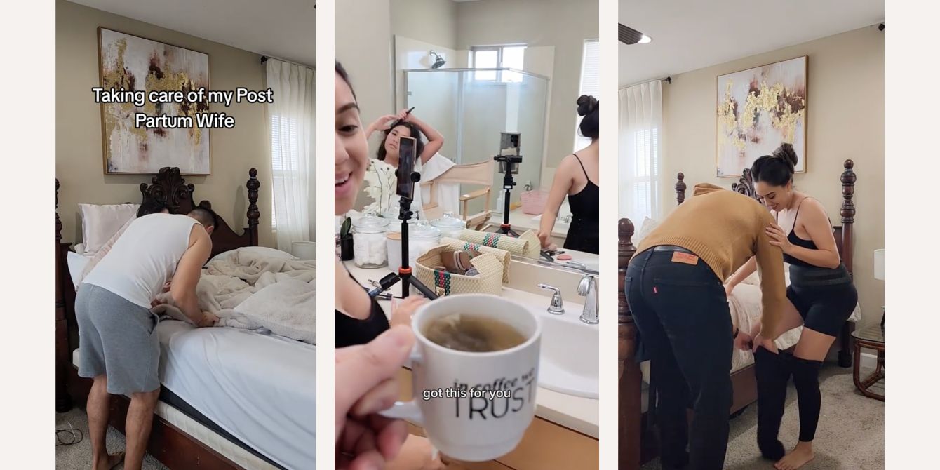 Dad helps postpartum wife in TikTok video