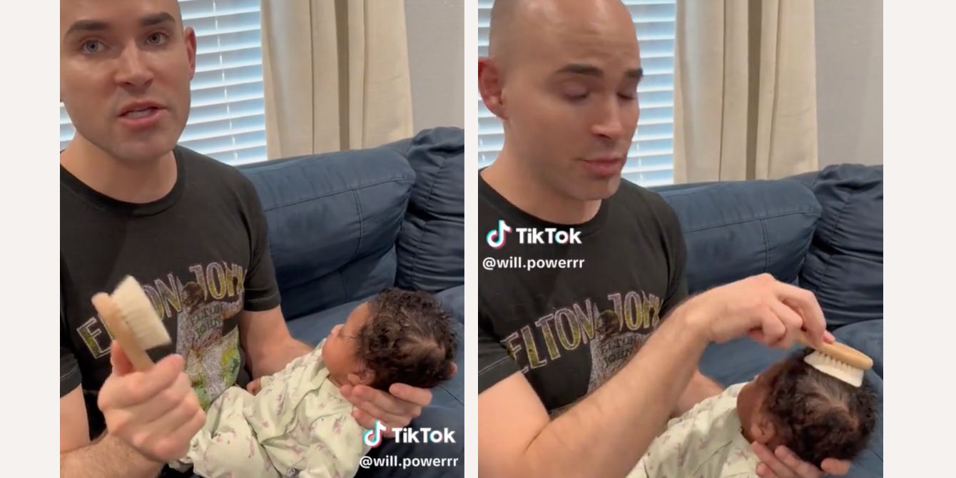 Dad brushing baby's hair on TikTok