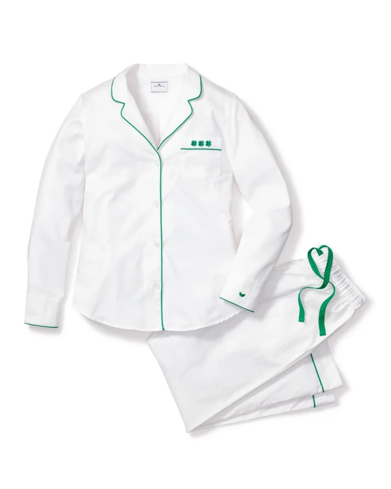 Petite Plume Twill Pajama Set with Embroidered Shamrocks