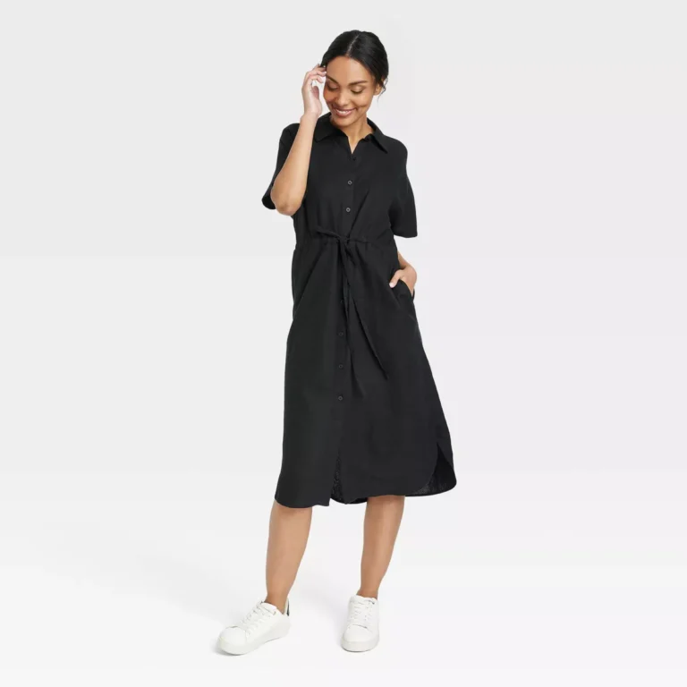 A New Day Short Sleeve Linen Midi Shirtdress