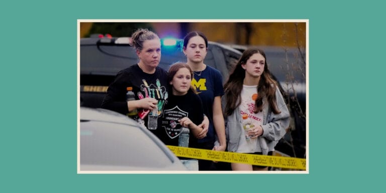 Safe schools: An image of children evacuating after a school shooting