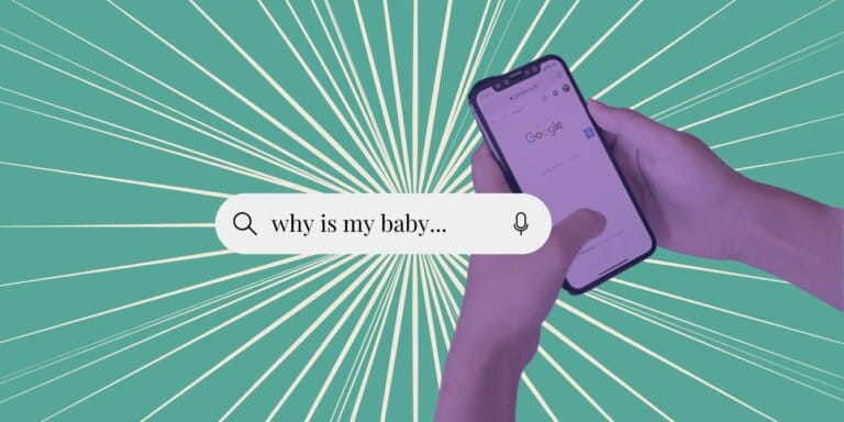 Parenting questions: An image of a hand googling things on a phone