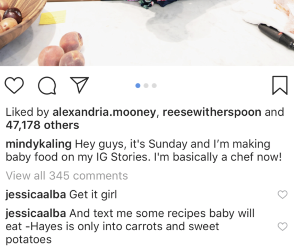 mindy kaling is feeding her baby peanut butter 1 Motherly